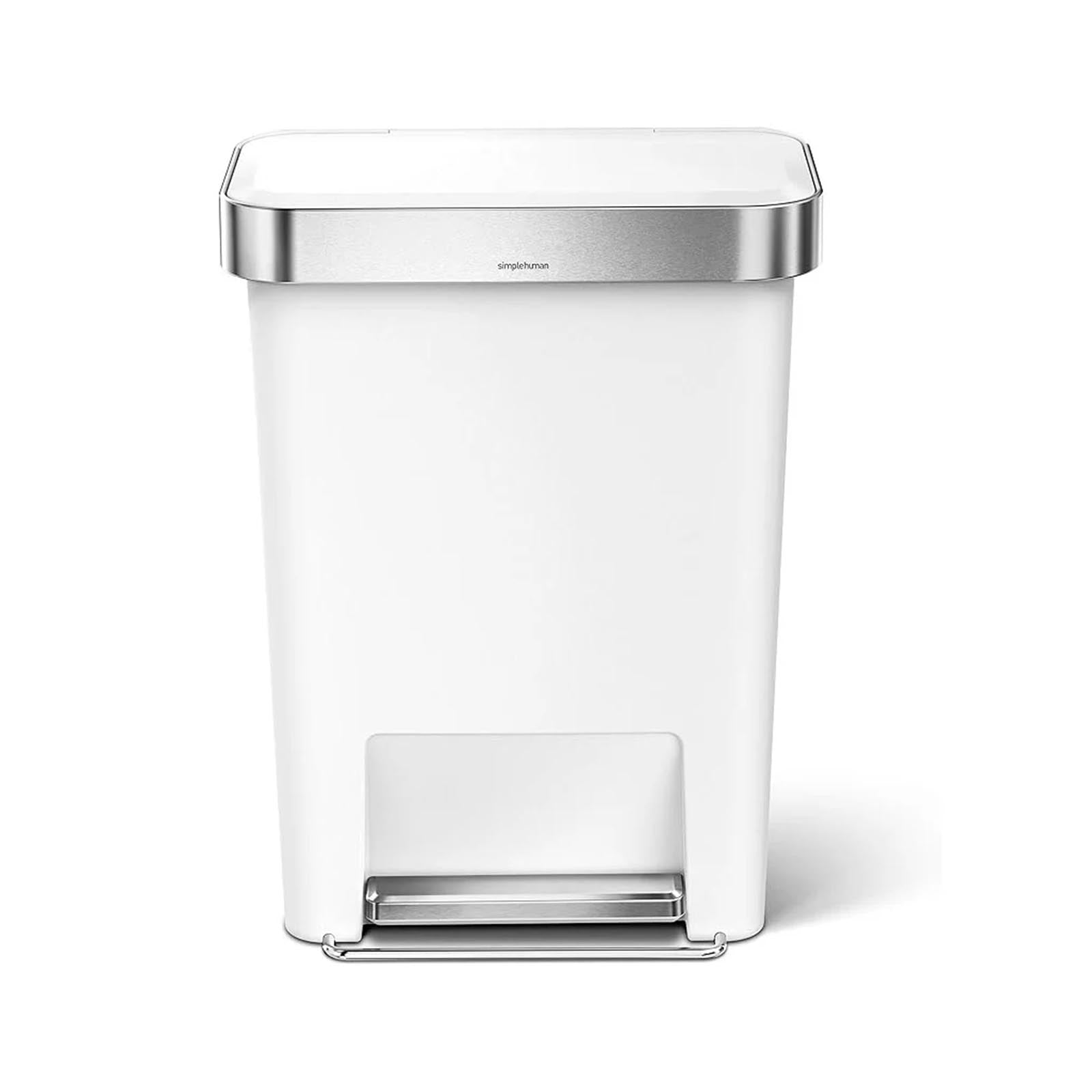 Rectangular Pedal Bin Plastic White with Steel Trim Liner Pocket Colour Box 45L SIMPLE HUMAN